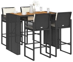 vidaXL 5 pcs conjunto de bar jardim c/ almofadões vime PE/acácia preto