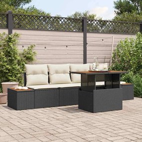 Conjunto de Sofá Externo vidaXL de 5 Peças com Almofadas Preto Rattan Poly