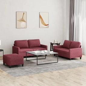 vidaXL 3 pcs conjunto de sofás com almofadões tecido vermelho tinto