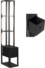 Candeeiro de pé moderno com prateleiras e gaveta Mesa auxiliar com brilho ajustável para sala de estar, quarto, escritório, casa Preto