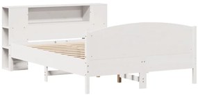 Cama com estante sem colchão 140x190 cm pinho maciço branco