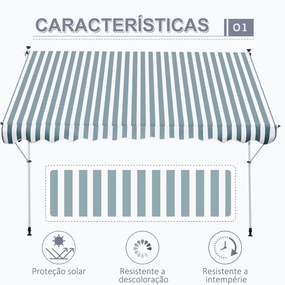 Toldo Manual Retrátil para Exterior 300x150x170-280cm Toldo Enrolável Altura Ajustável com Manivela Proteção Solar para Terraço Balcão Jardim Verde