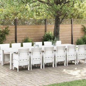 vidaXL Conjunto de Jantar de Jardim com 13 Peças com Almofadas em Rattan Sintético Branco