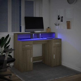 Secretária luzes LED 120x55x91cm deriv. madeira carvalho sonoma
