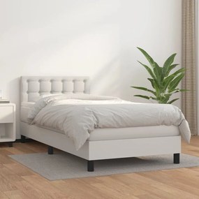 Cama com molas/colchão 90x200 cm couro artificial branco