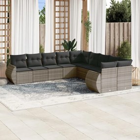 10 pcs conjunto sofás de jardim c/ almofadões vime PE cinzento