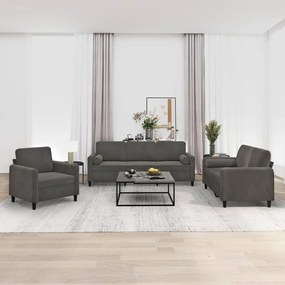 vidaXL 3pcs conjunto sofás c/ almofadas/almofadões veludo cinza-escuro
