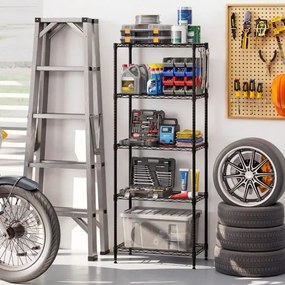Estante metálica ajustável 59 x 34 x 150 cm de 5 níveis com grelha de arame com capacidade para 340 kg para casa, cozinha, garagem, escritório Preta