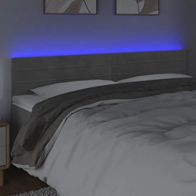 Cabeceira de cama c/luzes LED veludo 180x5x78/88 cm cinza-claro