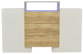 Armário moderno, efeito de luz LED multi-cor,140x30x77,5cm, Branco+Cor natural
