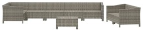 9 pcs conjunto lounge de jardim c/ almofadões vime PE cinzento