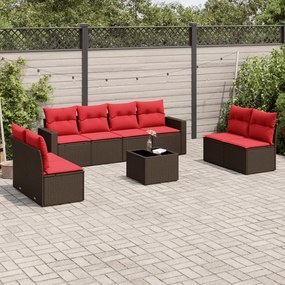 vidaXL 9 pcs conjunto sofás p/ jardim c/ almofadões vime PE castanho