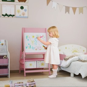 Quadro infantil 3 em 1: cavalete infantil de dupla face, quadro preto e branco, com rolo de papel, 54 x 46 x 94 cm, cor-de-rosa