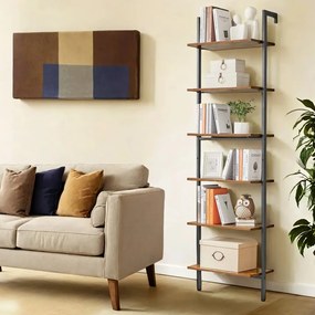 Estante de 6 prateleiras tipo escada para livros 30 x 60 x 204,8 cm castanho-preto