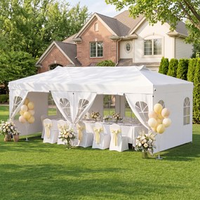 Tenda Dobrável para Exterior, 600 x 300 cm, Altura Ajustável em 3 Níveis, Branco