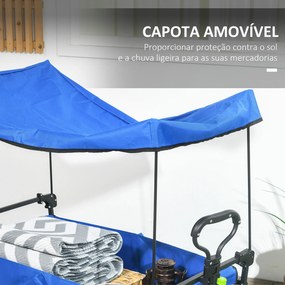 Carrinho de Transporte Dobrável com Toldo Removível e Alça Ajustável Capacidade 100 kg para Campismo 97x52x105 cm Azul