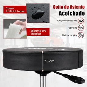 Banco de Oficina com Rodas, 51,5 x 51 x 45-58 cm, Altura Ajustável, Vermelho+Preto