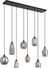 Candeeiro suspenso Art Deco preto com vidro fumado 8 luzes - Hanne