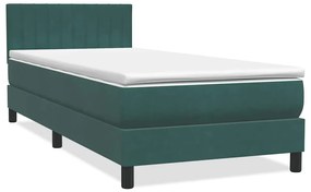 Cama com molas/colchão 90x220 cm veludo verde-escuro