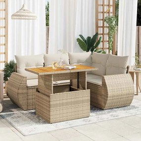 vidaXL 5 pcs conjunto de sofás p/ jardim com almofadões vime PE bege