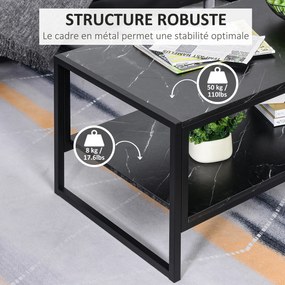 Mesa de centro de estilo moderno com 2 prateleiras 106 x 50 x 47 cm Preto