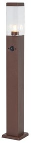 Candeeiro de exterior castanho ferrugem com vidro transparente 80cm IP44 com tomada e sensor de movimento - Malios Moderno