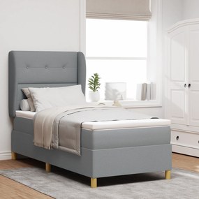 vidaXL Cama Box com Colchão Cinza Claro 80x200 cm Tecido