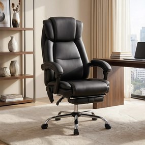 Cadeira de escritório com função de massagem e aquecimento, com altura ajustável e encosto reclinável, 67 x 72 x 111–119 cm, preta