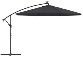 Guarda-sol de jardim cantilever com luzes LED 350 cm preto