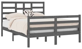 Estrutura de cama casal 135x190 cm madeira maciça cinzento