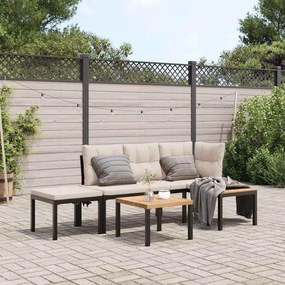 vidaXL Bancos de jardim com almofadões 4 pcs aço revestido a pó preto