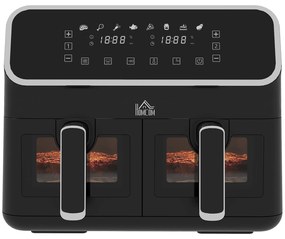 Fritadeira sem Óleo de 8L e 2700W com 2 Cestos Independentes 8 Programas Pré-configurados Ecrã LED Tátil 39x38,5x31 cm Preto