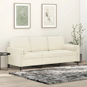 Sofá 3 lugares c/ almofadas decorativas 180 cm veludo creme