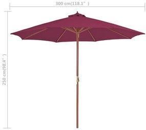 Guarda-sol de exterior mastro de madeira 300 cm vermelho bordô