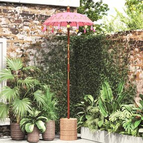 vidaXL Parasol Balinês Rosa (90-100) x 260 cm Algodão e madeira sólida
