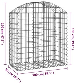 Cesto gabião arqueado 100x50x100/120 cm ferro galvanizado