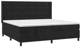 Cama box spring c/ colchão/LED 200x200 cm veludo preto