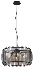 Candeeiro suspenso inteligente preto com vidro fumê redondo 6 luzes incluindo WiFi C35 - Mochan