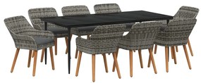 Conjunto de Jantar de Jardim com 9 Peças Cinza em Rattan Sintético