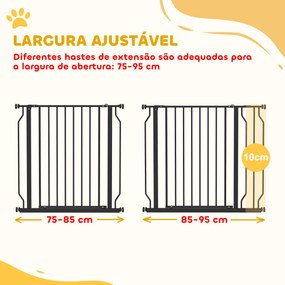 Barreira de Segurança para Cães Extensível para Escadas e Portas 75-95 cm com 1 Extensão e 10 cm Altura 76 cm Preto