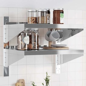 vidaXL Estante parede 2 prateleiras 50x40x48 cm aço inoxidável prata