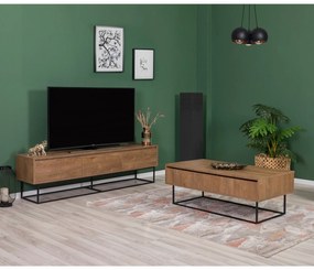 Conjunto de Mobiliário de Sala de Estar Laxus – Nogueira/Preto – TV: 1
