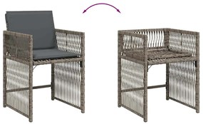 Cadeiras de jardim com almofadões 4 pcs vime PE cinzento