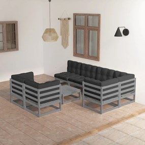 8 pcs conjunto lounge de jardim c/ almofadões pinho maciço