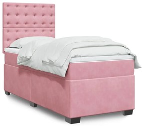 Cama com molas/colchão 100x200 cm veludo rosa
