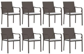 9 pcs conjunto de jantar p/ jardim com almofadões vime PE e aço