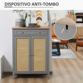 HOMCOM Sapateira para 9 Pares de Sapatos Armário para Sapatos com 2 Portas de Vime e Gaveta Estilo Cannage para Corredor Entrada 80x40x110cm Cinza