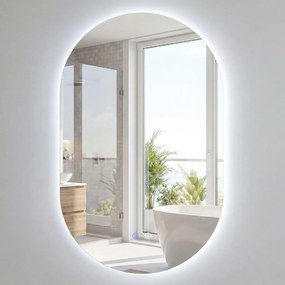 Espelho 80x50 cm ovalado iluminado de parede para casa de banho com retroiluminação LED 3 modos de cor ajustável antiembaciamento vidro temperado HD s