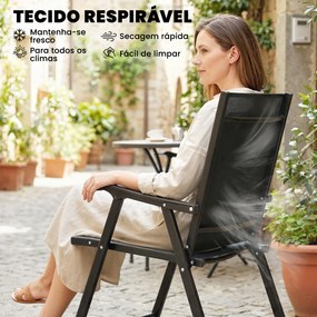 Conjunto de 4 Cadeiras de Jardim para Exterior Dobráveis com Encosto Alto e Apoios de Braços para Terraço e Praia 58x62x97 cm Preto