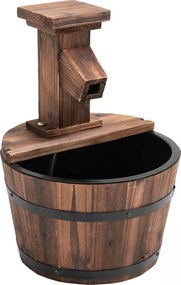 Outsunny Fonte elétrica para jardim ao ar livre com balde de madeira torneira bomba bacia decorativa fonte de ambiente jogo de água cascata para jardim relvado Ø27 x 37 cm carbonizada | Aosom Portugal